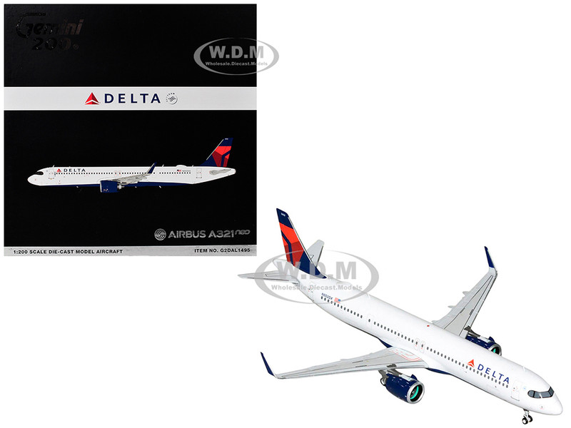 Airbus A321neo Commercial Aircraft Delta Air Lines N502DX White with Blue and Red Tail Gemini 200 Series 1/200 Diecast Model Airplane GeminiJets G2DAL1495