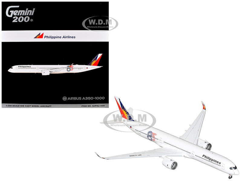 Airbus A350 1000 Commercial Aircraft Philippine Airlines RP C3510 White with Tail Graphics Gemini 200 Series 1/200 Diecast Model Airplane GeminiJets G2PAL1498
