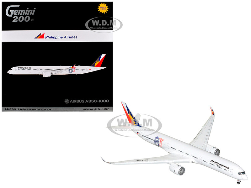 Airbus A350 1000 Commercial Aircraft with Flaps Down Philippine Airlines RP C3510 White with Tail Graphics Gemini 200 Series 1/200 Diecast Model Airplane GeminiJets G2PAL1498F