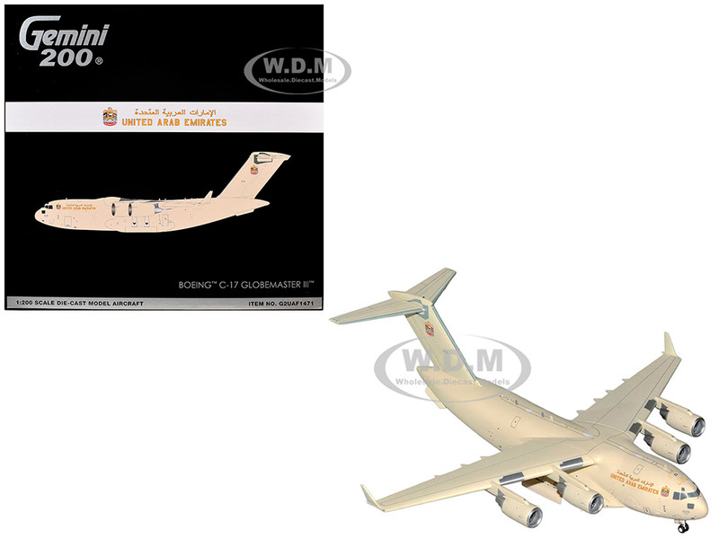 Boeing C 17 Globemaster III Transport Aircraft United Arab Emirates Air Force 1228 Beige Gemini 200 Series 1/200 Diecast Model Airplane GeminiJets G2UAF1471