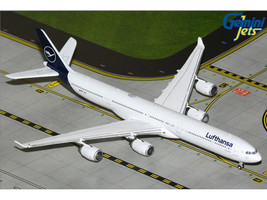 Airbus A340 600 Commercial Aircraft Lufthansa D AIHF White with Dark Blue Tail 1/400 Diecast Model Airplane GeminiJets GJDLH2398