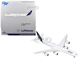 Airbus A340 600 Commercial Aircraft Lufthansa D AIHF White with Dark Blue Tail 1/400 Diecast Model Airplane GeminiJets GJDLH2398