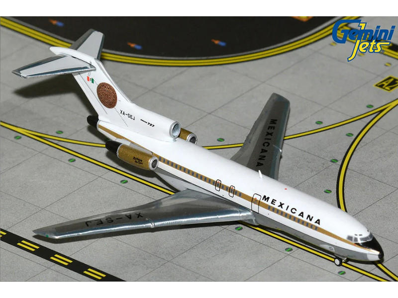 Boeing 727 100 Commercial Aircraft Mexicana de Aviacion XA SEJ White with Gold Stripes 1/400 Diecast Model Airplane GeminiJets GJMXA2351