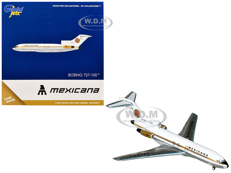 Boeing 727 100 Commercial Aircraft Mexicana de Aviacion XA SEJ White with Gold Stripes 1/400 Diecast Model Airplane GeminiJets GJMXA2351