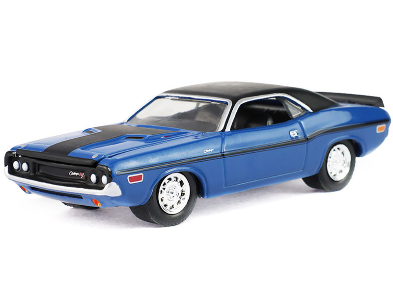 1970 Dodge Challenger Blue with Black Top America 250 Edition Anniversary Collection Series 18 1/64 Diecast Model Car Greenlight 28180A