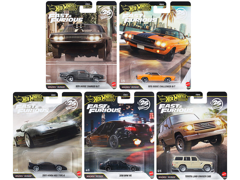 Fast & Furious 25th Anniversary 2026 5 piece Set Q Diecast Model Cars Hot Wheels HNW46-956Q