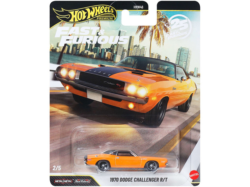 1970 Dodge Challenger R T Orange with Black Hood and Top 2 Fast 2 Furious 2003 Movie Fast & Furious Series Diecast Model Car Hot Wheels JHW64