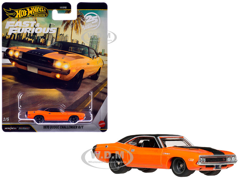 1970 Dodge Challenger R T Orange with Black Hood and Top 2 Fast 2 Furious 2003 Movie Fast & Furious Series Diecast Model Car Hot Wheels JHW64