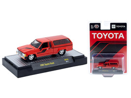 1985 Toyota SR5 Pickup Truck with Camper Shell Red with Black Stripes Limited Edition to 19844 pieces Worldwide 1/64 Diecast Model Car M2 Machines 31500-HS76