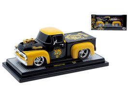1956 Ford F 100 Pickup Truck Throttle Black with Brown Top and Fenders with Graphics Limited Edition to 6250 pieces Worldwide 1/24 Diecast Model Car M2 Machines 40300-143A