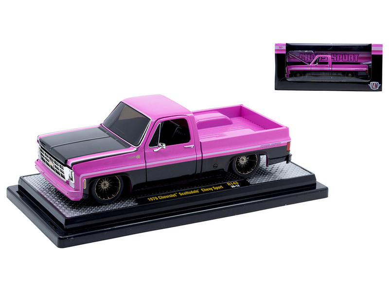 1979 Chevrolet Scottsdale Pickup Truck Chevy Sport Pink and Black Limited Edition to 6250 pieces Worldwide 1/24 Diecast Model Car M2 Machines 40300-143B