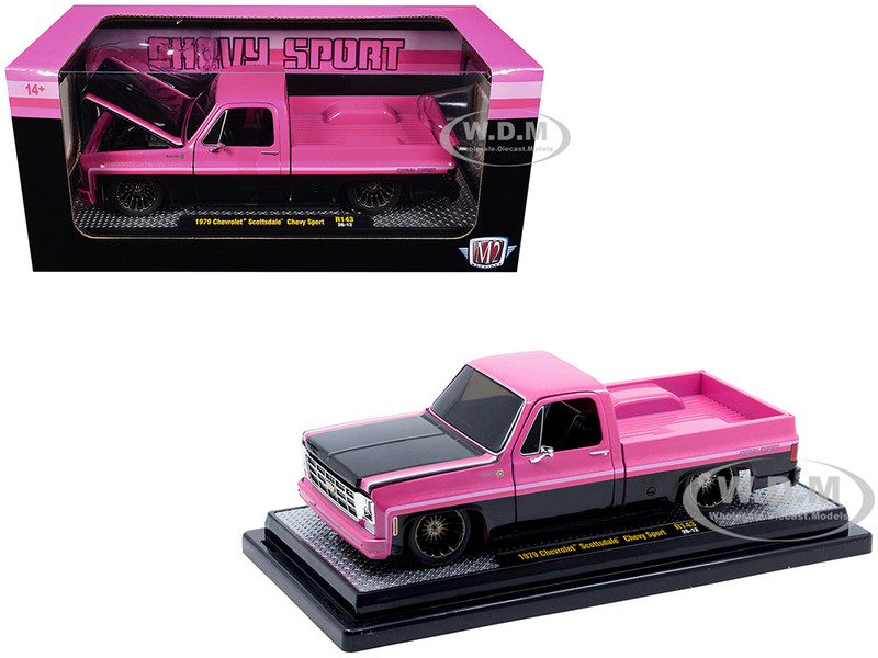 1979 Chevrolet Scottsdale Pickup Truck Chevy Sport Pink and Black Limited Edition to 6250 pieces Worldwide 1/24 Diecast Model Car M2 Machines 40300-143B