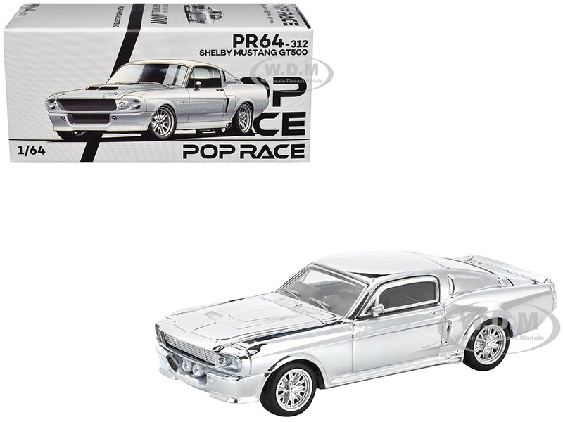 Shelby Mustang GT500 Silver Chrome 1/64 Diecast Model Car Pop Race PR640312