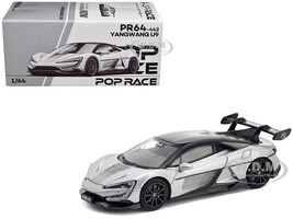 Yangwang U9 Silver Metallic with Black Top and Stripes 1/64 Diecast Model Car Pop Race PR640442