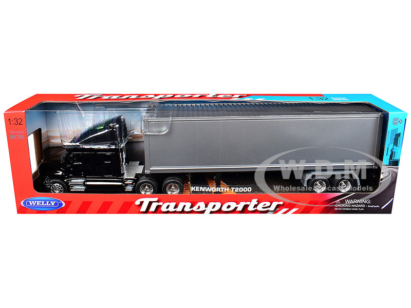 Kenworth T2000 Truck Black with Gray Container Transporter Series 1/32 Diecast Model Welly 32211W-BK