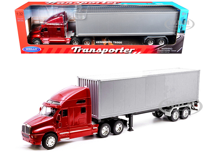 Kenworth T2000 Truck Red Metallic with Gray Container Transporter Series 1/32 Diecast Model Welly 32211W-RD