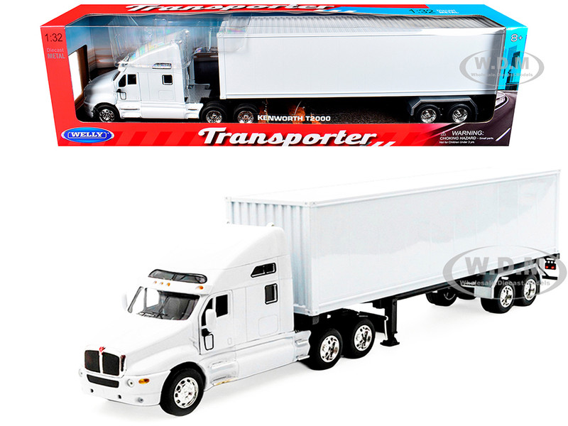 Kenworth T2000 Truck White with White Container Transporter Series 1/32 Diecast Model Welly 32211W-WHW