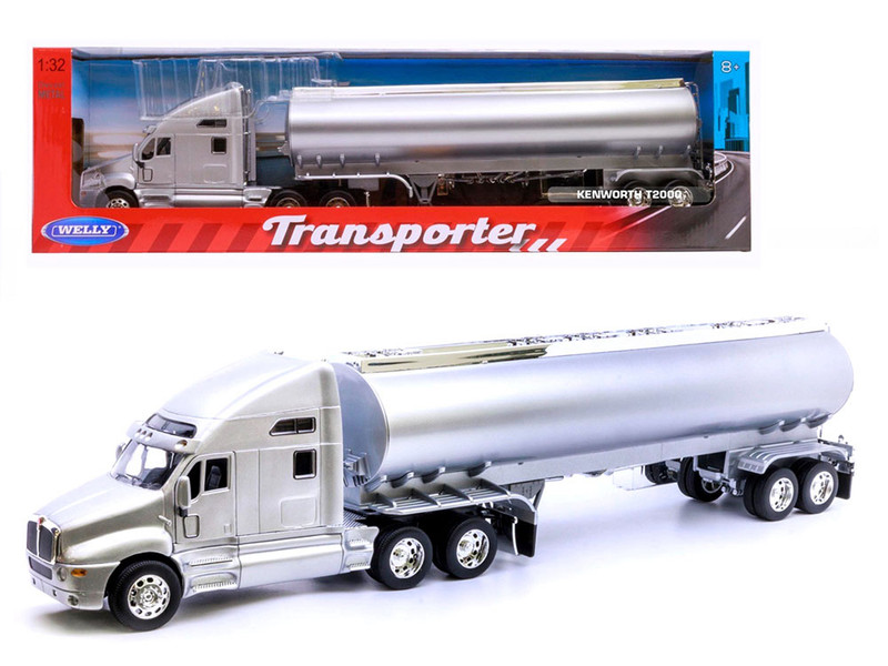 Kenworth T2000 Truck Silver Metallic with Silver Tanker Trailer Transporter Series 1/32 Diecast Model Welly 32212W-SIL