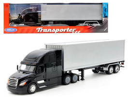 Freightliner Cascadia Truck Black with Silver Container Transporter Series 1/32 Diecast Model Welly 32696W-BKA