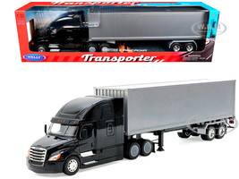 Freightliner Cascadia Truck Black with Silver Container Transporter Series 1/32 Diecast Model Welly 32696W-BKA