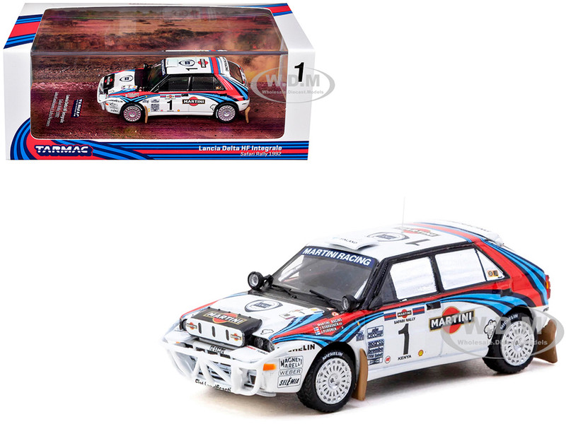 Lancia Delta HF Integrale #1 Juha Kankkunen Juha Piironen Martini Racing 2nd Place Safari Rally 1992 Hobby64 Series 1/64 Diecast Model Car Tarmac Works T64-049-92SAF01