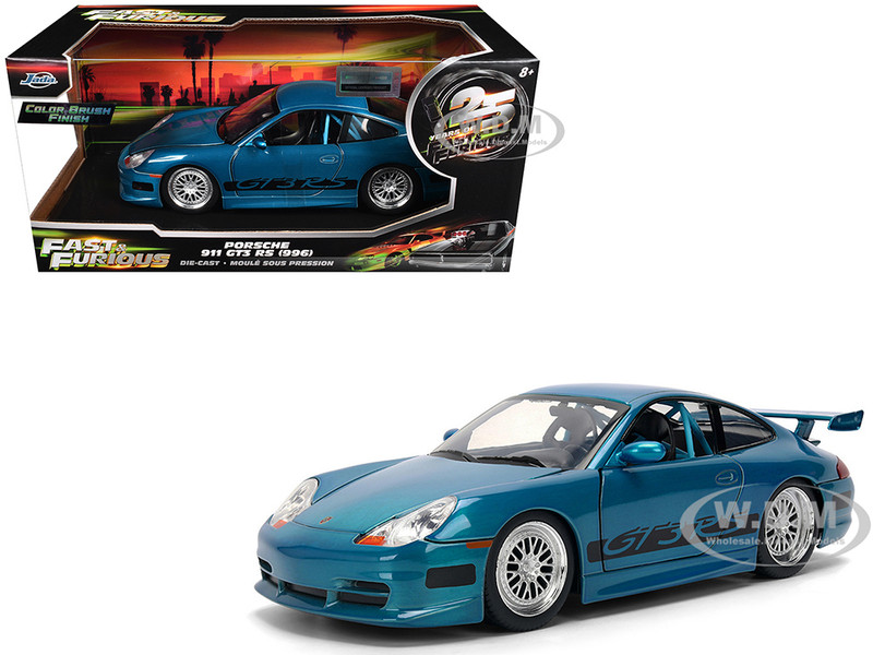 Porsche 911 GT3 RS 996 Blue Color Brush Finish Fast Five 2011 Movie 25 Years of Fast & Furious Series 1/24 Diecast Model Car Jada 37819