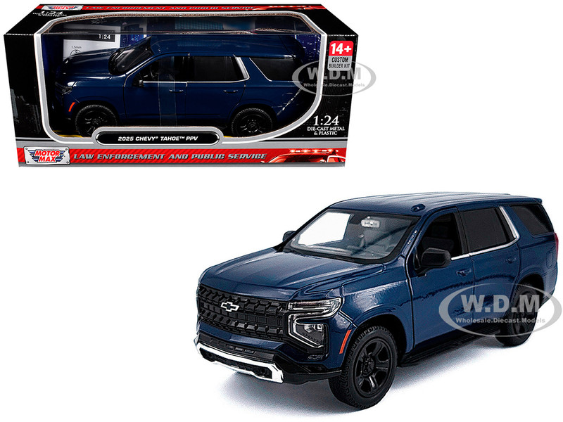 2025 Chevrolet Tahoe PPV Dark Blue Custom Builder s Kit Law Enforcement and Public Service Series 1/24 Diecast Model Car Motormax 76816-BB-DBL