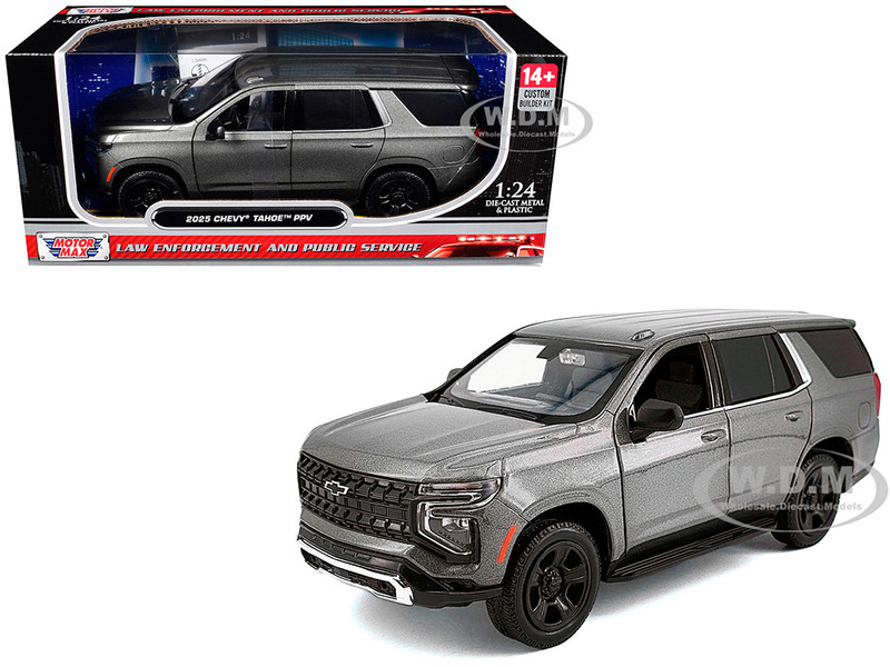 2025 Chevrolet Tahoe PPV Dark Gray Metallic Custom Builder s Kit Law Enforcement and Public Service Series 1/24 Diecast Model Car Motormax 76816-BB-DGRY