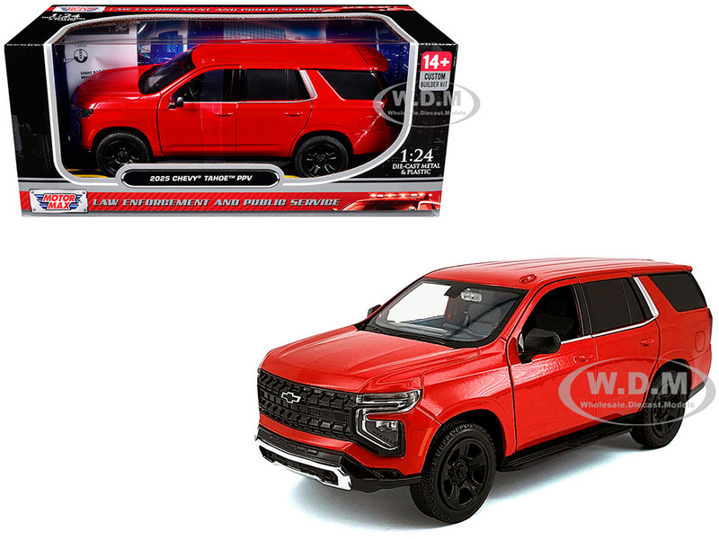 2025 Chevrolet Tahoe PPV Red Custom Builder s Kit  Law Enforcement and Public Service Series 1/24 Diecast Model Car Motormax 76816-BB-R