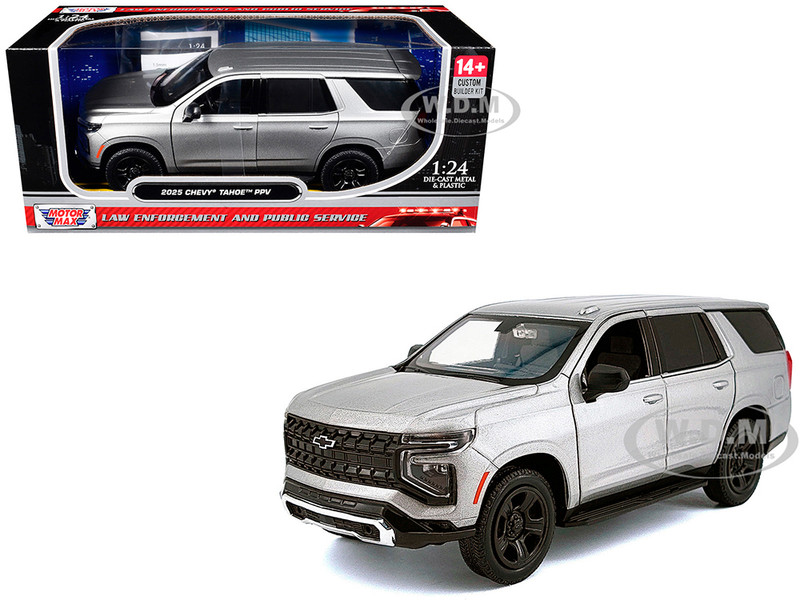 2025 Chevrolet Tahoe PPV Silver Metallic Custom Builder s Kit Law Enforcement and Public Service Series 1/24 Diecast Model Car Motormax 76816-BB-SIL