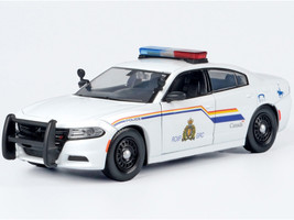 2023 Dodge Charger Pursuit Police Car Royal Canadian Mounted Police RCMP White with Flashing Light Bar and Front and Rear Lights and Sounds 1/24 Diecast Model Car Motormax 79626