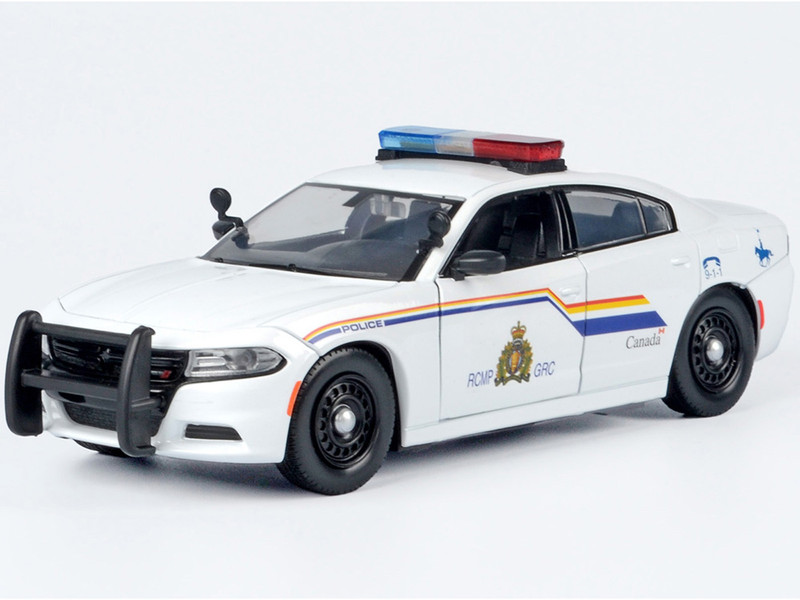 2023 Dodge Charger Pursuit Police Car Royal Canadian Mounted Police RCMP White with Flashing Light Bar and Front and Rear Lights and Sounds 1/24 Diecast Model Car Motormax 79626