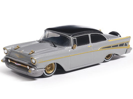 1957 Chevrolet Bel Air Lowrider Gray with Black Top and Gold Accents 1/64 Diecast Model Car IXO Models IA64014