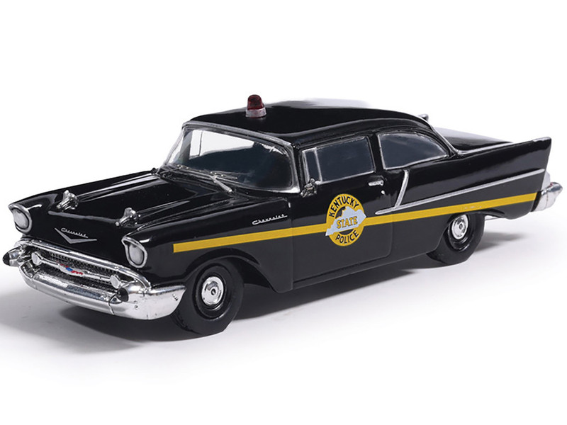 1957 Chevrolet One Fifty Police Car Kentucky State Police Black with Yellow Stripes 1/64 Diecast Model Car IXO Models IA64015