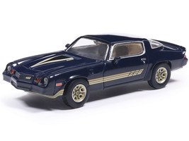 1981 Chevrolet Camaro Z28 Dark Blue Metallic with Gold Stripes and Interior 1/64 Diecast Model Car IXO Models  IA64018