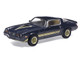 1981 Chevrolet Camaro Z28 Dark Blue Metallic with Gold Stripes and Interior 1/64 Diecast Model Car IXO Models  IA64018