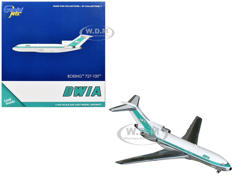 Boeing 727 100 Commercial Aircraft British West Indian Airways 9Y TCO White with Light Green Stripes 1/400 Diecast Model Airplane GeminiJets GJBWA2376