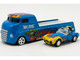 Shelby Cobra Super Snake Blue Metallic with Flames and Custom Rat Fink Hauler Blue Metallic with Flames and Graphics 1/64 Diecast Model Car ACME SC64006