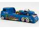 Shelby Cobra Super Snake Blue Metallic with Flames and Custom Rat Fink Hauler Blue Metallic with Flames and Graphics 1/64 Diecast Model Car ACME SC64006