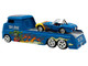 Shelby Cobra Super Snake Blue Metallic with Flames and Custom Rat Fink Hauler Blue Metallic with Flames and Graphics 1/64 Diecast Model Car ACME SC64006 Shelby Cobra Super Snake Blue Metallic with Flames and Custom Rat Fink Hauler Blue Metallic with Flames and Graphics 1/64 Diecast Model Car ACME SC64006