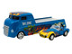 Shelby Cobra Super Snake Blue Metallic with Flames and Custom Rat Fink Hauler Blue Metallic with Flames and Graphics 1/64 Diecast Model Car ACME SC64006 Shelby Cobra Super Snake Blue Metallic with Flames and Custom Rat Fink Hauler Blue Metallic with Flames and Graphics 1/64 Diecast Model Car ACME SC64006