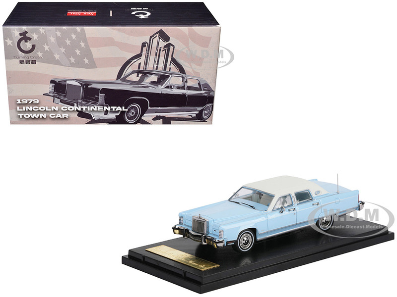 1979 Lincoln Continental Town Car Wedgewood Blue with White Top and White Interior 1/64 Diecast Model Car Sun Star SS-60004