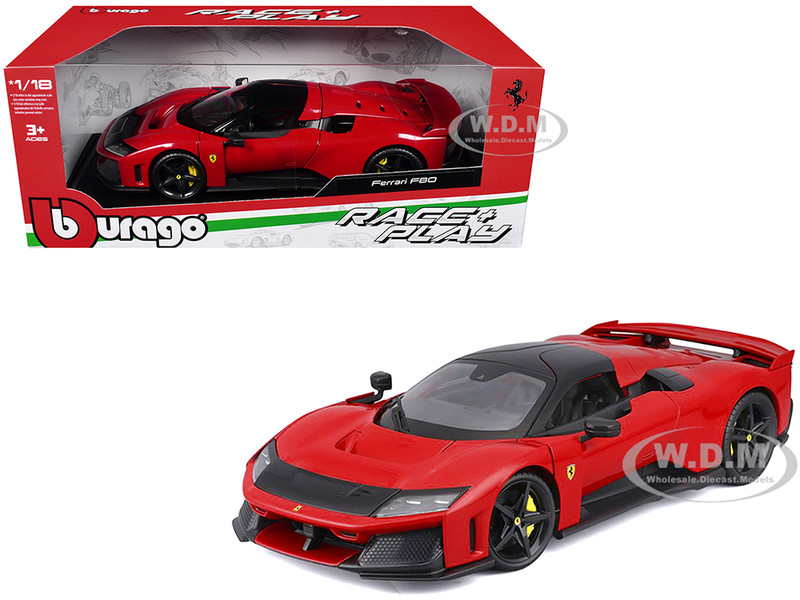 Ferrari F80 Red with Black Top Race Play Series 1/18 Diecast Model Car Bburago 16022RD