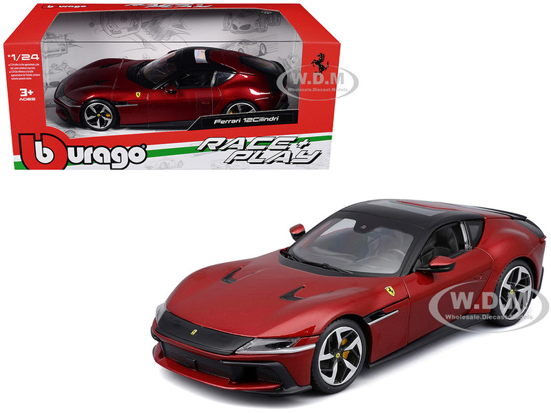 Ferrari 12Cilindri Red Metallic with Black Top Race Play Series 1/24 Diecast Model Car Bburago 26033RD