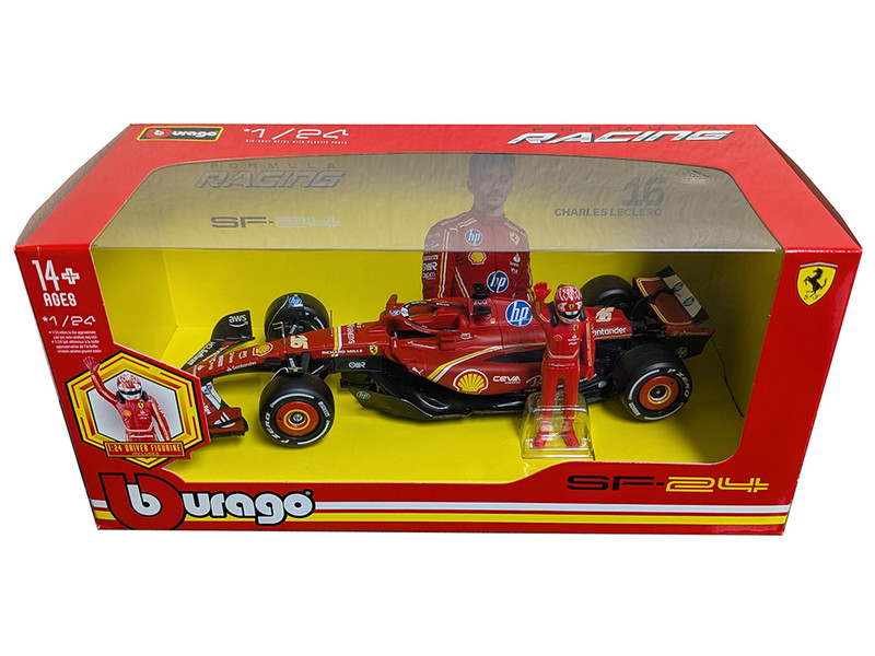 Ferrari SF 24 #16 Charles Leclerc Formula One F1 World Championship 2024 with Driver Figure Formula Racing Series 1/24 Diecast Model Car Bburago 26823CL
