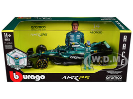 Aston Martin AMR25 #14 Fernando Alonso Aramco Formula One F1 World Championship 2025 with Driver Figure 1/24 Diecast Model Car Bburago 28071FA
