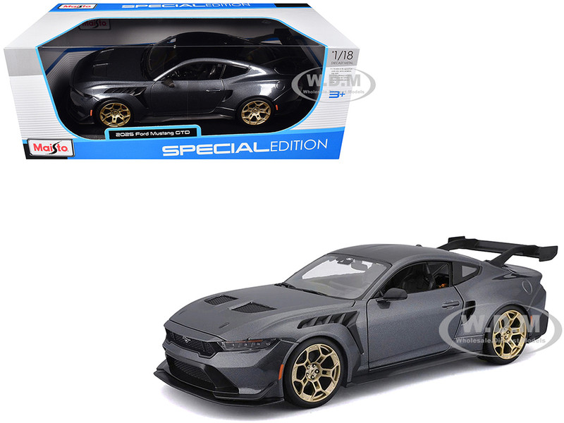 2025 Ford Mustang GTD Dark Gray Metallic with Black Top Special Edition Series 1/18 Diecast Model Car Maisto 31468GRY