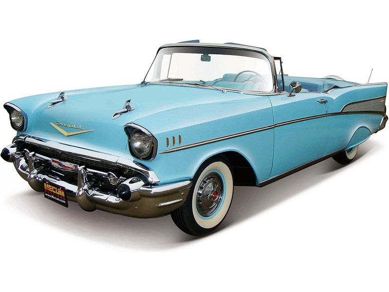 1957 Chevrolet Bel Air Convertible Blue with White Interior Special Edition Series 1/18 Diecast Model Car Maisto 31476BL