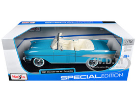 1957 Chevrolet Bel Air Convertible Blue with White Interior Special Edition Series 1/18 Diecast Model Car Maisto 31476BL