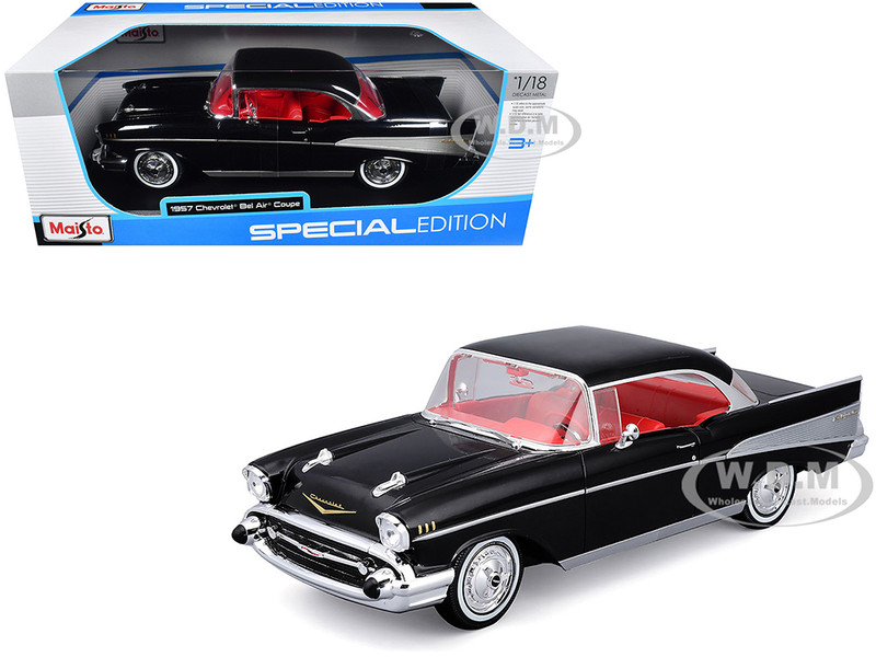 1957 Chevrolet Bel Air Coupe Black with Red Interior Special Edition Series 1/18 Diecast Model Car Maisto 31477BK